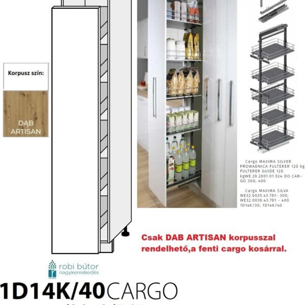 "NAPOLI MAGASFÉNYŰ Magas 40as cargokosaras elem(1D14K40 )_konyhabútor