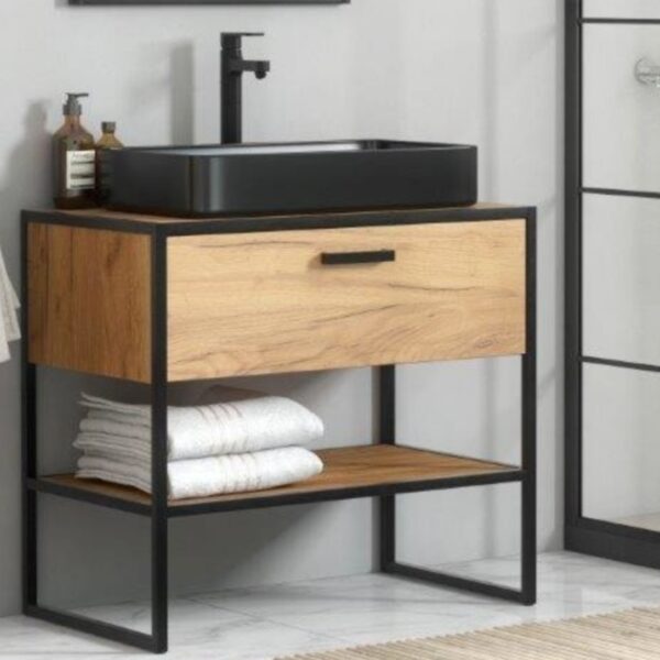 BROOKLIN 90-es Mosdós szekrény (827)+UM 6275 Black Matt 60 DP Mosdó Fürdőszoba bútor