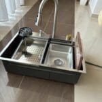 .Kevmil Premium SER Inox 750x460 Exkluzív design extra mély egymedencés rozsdamentes mosogató 50 x 50 x 23 cm Munkalapba vágós