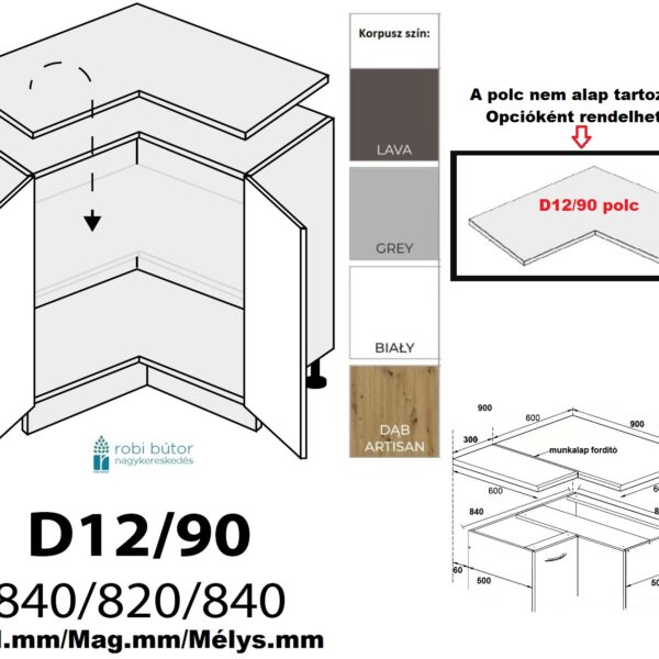 BONN ULTRA MATT 2 AJTÓS SAROK szekrény 90 cm (D12 90)-konyhabútor