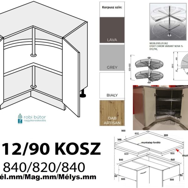 FLORENCE MAGASFÉNYŰ 2 AJTÓS SAROK szekrény 90 cm_JOBBOS (D12 90P)-konyhabútor