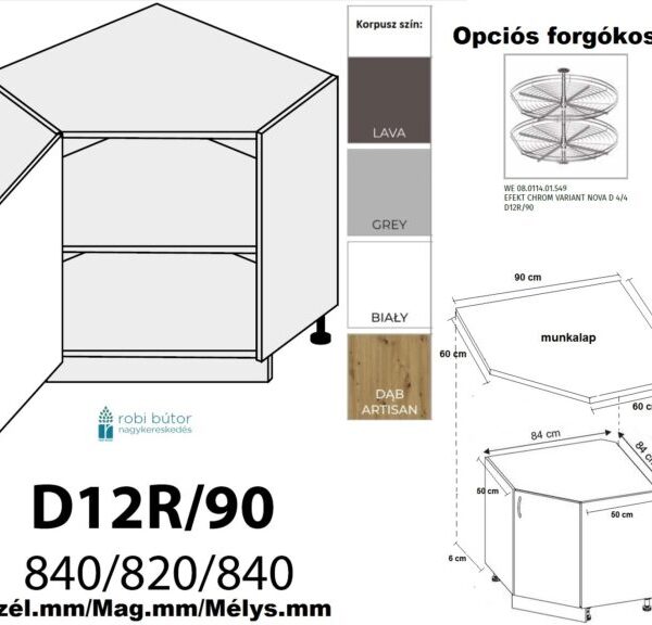 SILVER MATT (D12R 90+polka) 1 AJTÓS SAROK szekr. 90 cm_konyhabútor