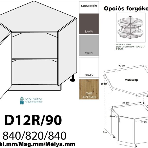TREVISO MATT (D12R 90L+polka) 1 AJTÓS SAROK szekr. 90 cm_BALOS_konyhabútor