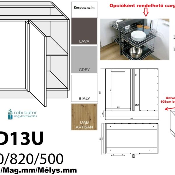 FIUGGI MATT (D13U_L) VAK SAROK 1 AJTÓS SAROK szekrény_BALRA NYÍLÓ AJTÓVAL_Konyhabútor