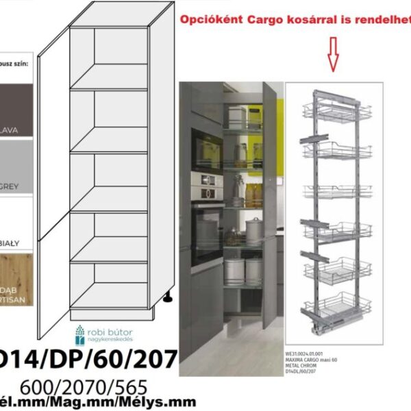 PLATINUM MAGASFÉNYŰ (D14DP 60 207) 2-ajtós kamra szekr. 60 cm_konyhabútor