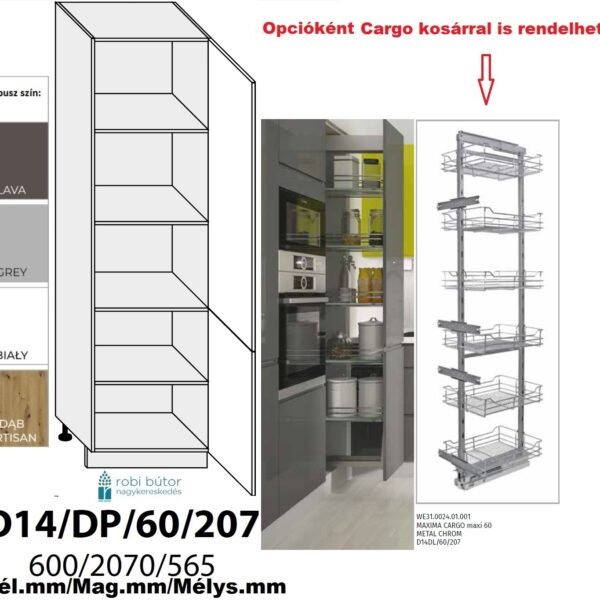 FIUGGI MATT (D14DP 60 207_P) 2-ajtós kamra szekr. 60 cm_JOBBOS_konyhabútor
