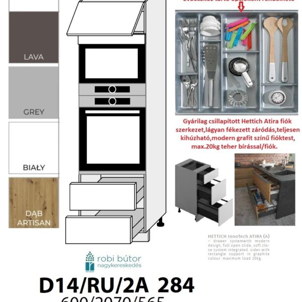 EMPORIUM MATT 1-AJTÓS 2 FIÓKOS MIKRÓ-SÜTŐ BEÉP. SZEKR.60CM (D14RU2A284)_KONYHABÚTOR