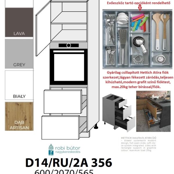 LIVORNO MATT 1-AJTÓS 2 FIÓKOS SÜTŐ BEÉP. SZEKR.60CM (D14RU2A356)_KONYHABÚTOR