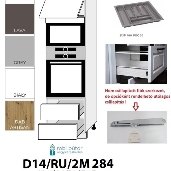 FORLI MATT 1-ajtós 2 fiókos mikró-sütő beép. szekr.60cm  D14RU2M284_konyhabútor