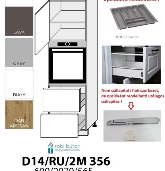 PLATINUM MAGASFÉNYŰ 1-AJTÓS 2 FIÓKOS SÜTŐ BEÉP. SZEKR.60CM (D14RU2M356)_KONYHABÚTOR