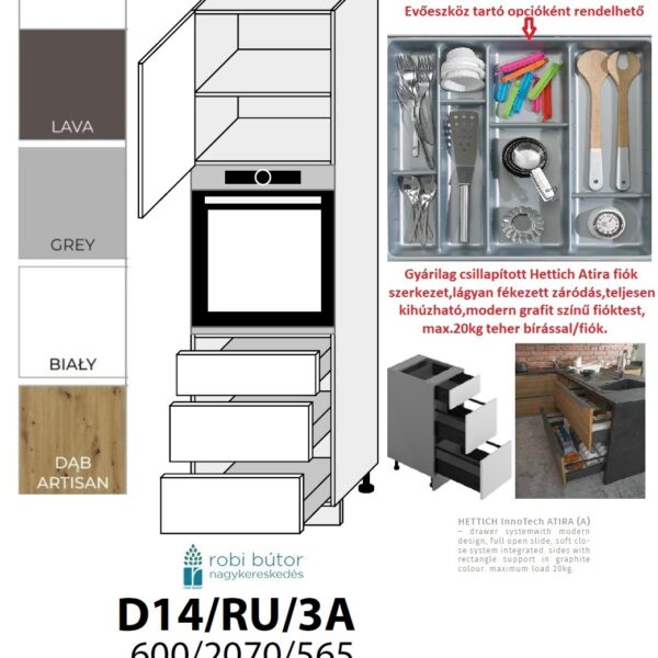 CARRINI MAGASFÉNYŰ AKRYL 1-AJTÓS 3 FIÓKOS SÜTŐ BEÉP. SZEKR.60CM_BALOS(D14RU3AL)_KONYHABÚTOR