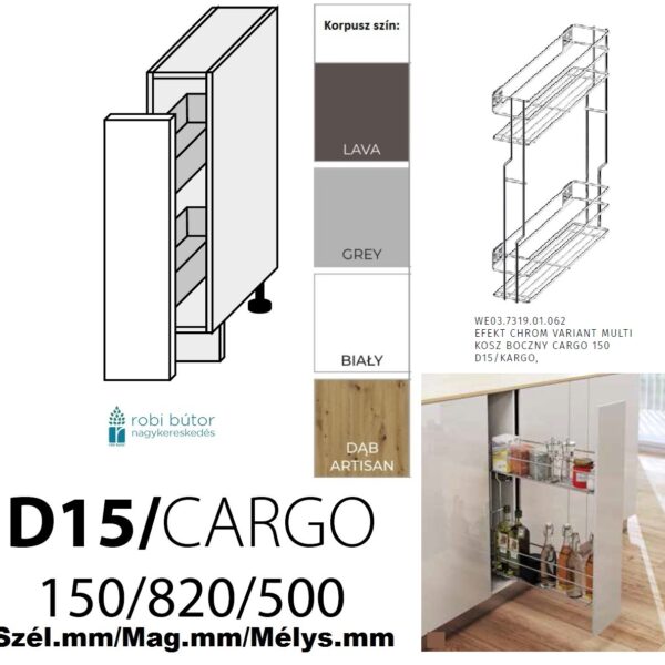 "NAPOLI MATT (D15 +cargo) 1-ajtós CARGO KOSARAS 15 cm_konyhabútor