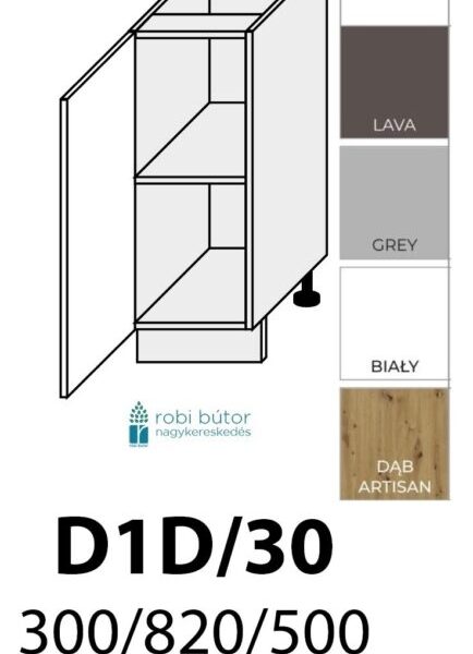 PLATINUM MAGASFÉNYŰ 1-ajtós szekrény 30 cm(D1D 30 )_konyhabútor