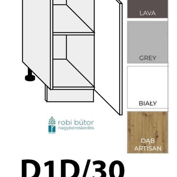 "NAPOLI MAGASFÉNYŰ 1-ajtós JOBBOS szekrény 30 cm_(D1D 30P )_konyhabútor