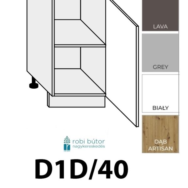 "NAPOLI MAGASFÉNYŰ 1-ajtós JOBBOS szekrény 40 cm_ (D1D 40P )_konyhabútor