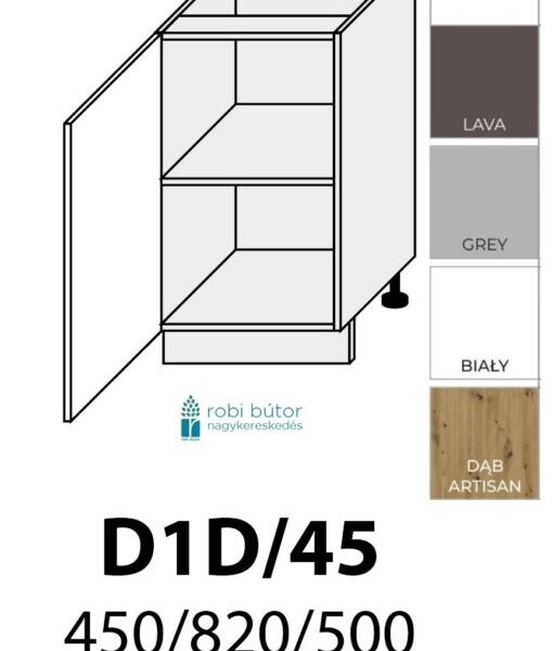 PLATINUM MAGASFÉNYŰ 1-ajtós szekrény 45 cm  (D1D 45 )_konyhabútor