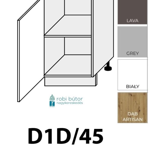 CARRINI MAGASFÉNYŰ AKRYL 1-ajtós szekrény 45 cm BALOS (D1D 45 L)_konyhabútor