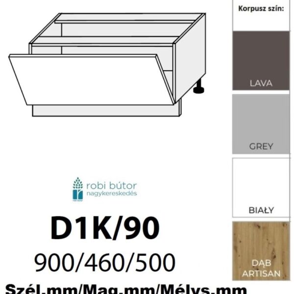 SILVER MATT (D1K90) Lenyíló ajtós alsó konyha elem  szekrény_Konyhabútor