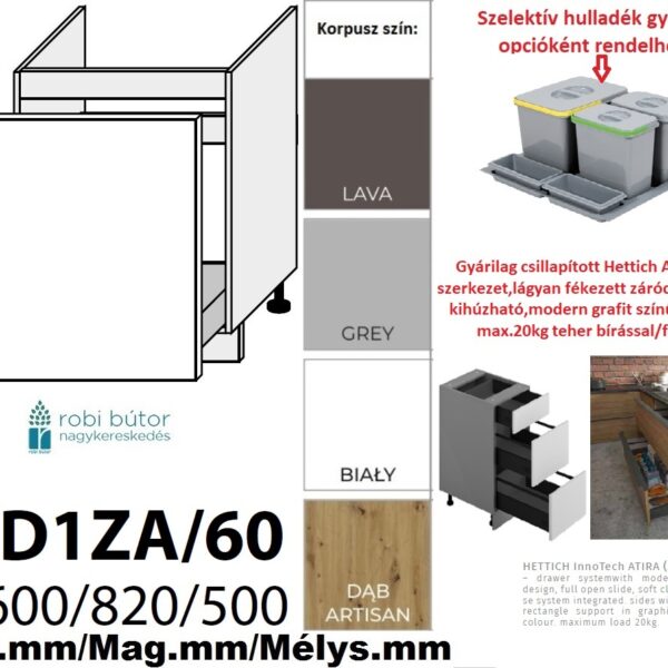 BRERRA MAGASFÉNYŰ (D1ZA60) 1 FIÓKOS mosogatós szekrény 60 cm _konyhabútor