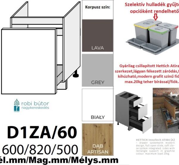 PLATINUM MAGASFÉNYŰ (D1ZA60) 1 FIÓKOS mosogatós szekrény 60 cm _konyhabútor