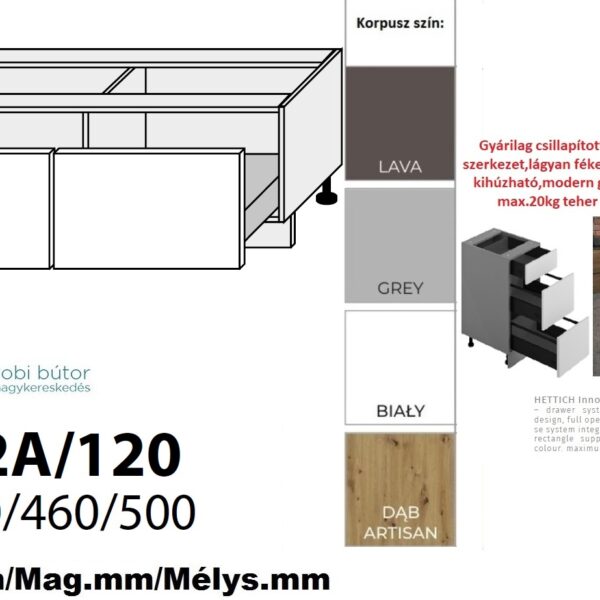 TREVISO MATT 2 FIÓKOS szekrény 120 cm  (D2A 120)_konyhabútor