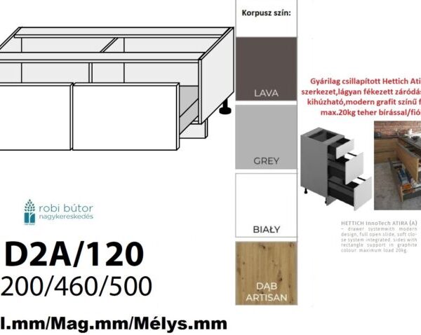 PLATINUM MAGASFÉNYŰ 2 FIÓKOS szekrény 120 cm  (D2A 120)_konyhabútor