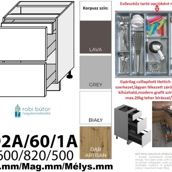 RIMINI MATT 2 FIÓKOS szekrény 60 cm  (D2A 60 1/A)_konyhabútor