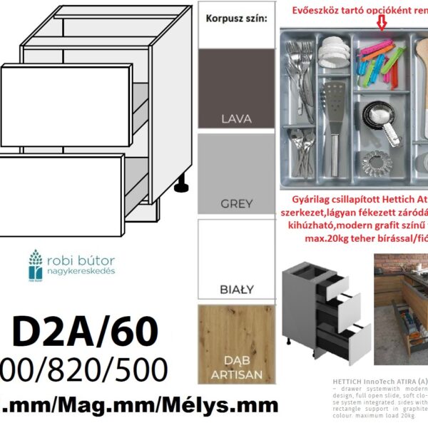 BRERRA MATT 2 FIÓKOS szekrény 60 cm  (D2A 60)_konyhabútor
