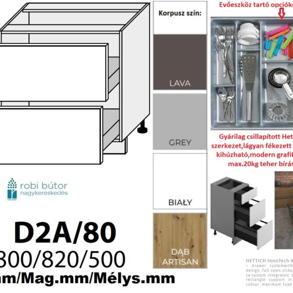 LIVORNO MATT 2 FIÓKOS szekrény 80 cm  (D2A 80)_konyhabútor