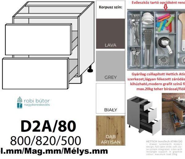 PLATINUM MAGASFÉNYŰ 2 FIÓKOS szekrény 80 cm  (D2A 80)_konyhabútor