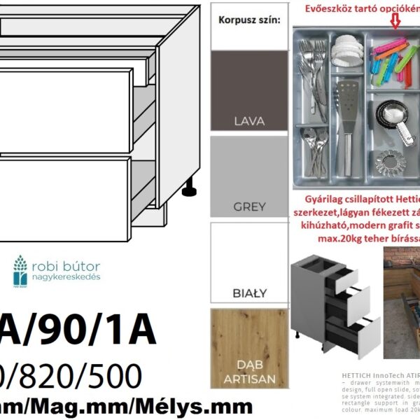 FIUGGI MATT 2 FIÓKOS szekrény 90 cm  (D2A 90/1A)_konyhabútor