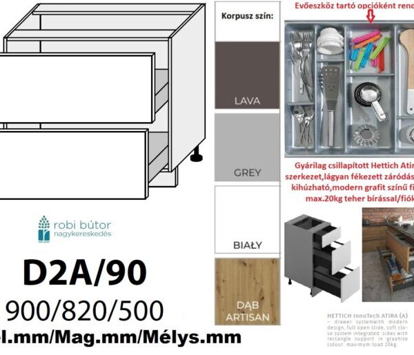 PLATINUM MAGASFÉNYŰ 2 FIÓKOS szekrény 90 cm  (D2A 90)_konyhabútor