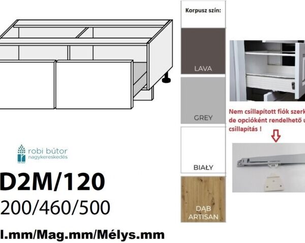 PLATINUM MAGASFÉNYŰ  (D2M 120) 2 FIÓKOS szekrény 120 cm_konyhabútor