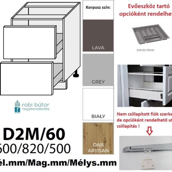 MALMO MATT (D2M 60) 2 FIÓKOS szekrény 60 cm_konyhabútor