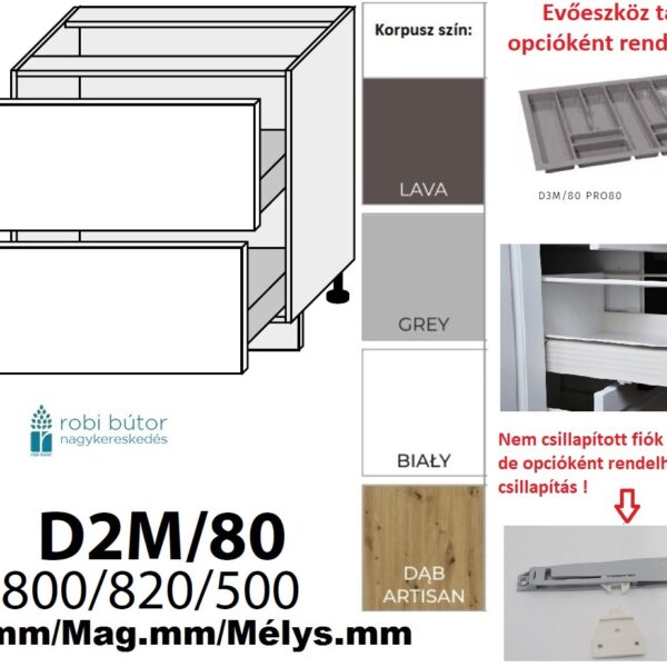 BONN ULTRA MATT  (D2M 80) 2 FIÓKOS szekrény 80 cm_konyhabútor