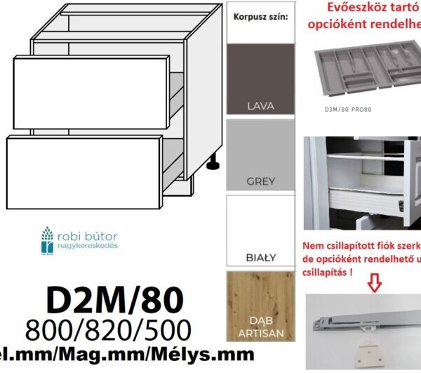 PLATINUM MAGASFÉNYŰ (D2M 80) 2 FIÓKOS szekrény 80 cm_konyhabútor