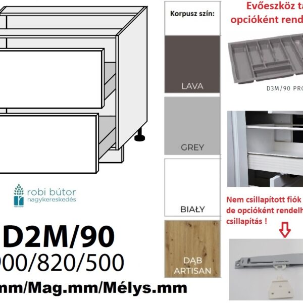LIVORNO MATT (D2M 90) 2 FIÓKOS szekrény 90 cm_konyhabútor