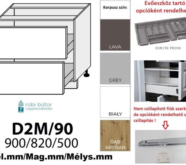 PLATINUM MAGASFÉNYŰ (D2M 90) 2 FIÓKOS szekrény 90 cm_konyhabútor