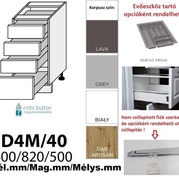 PLATINUM MAGASFÉNYŰ 4 FIÓKOS szekrény 40 cm (D4M 40)_konyhabútor