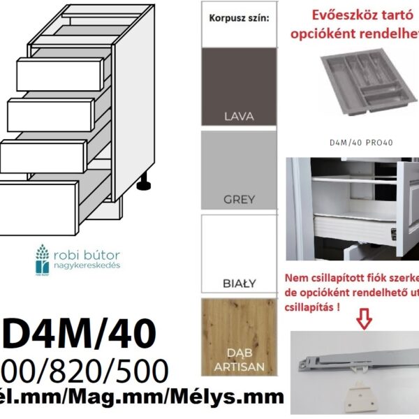 TIVOLI MATT 4 FIÓKOS szekrény 40 cm (D4M 40)_konyhabútor