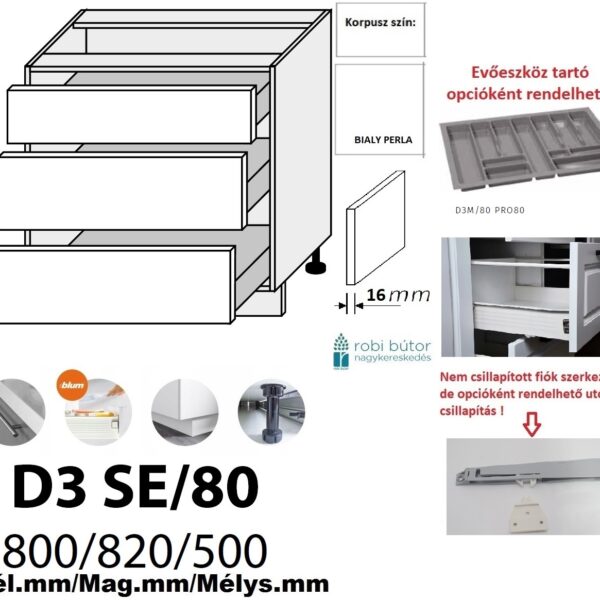 ESSEN TREND 3 FIÓKOS szekrény 80 cm (D3SE/80)_konyhabútor