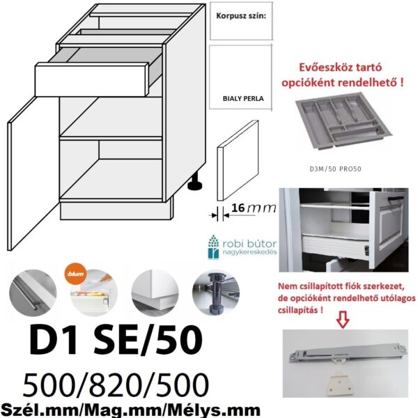 ESSEN TREND 1-ajtós, 1 fiókos szekrény 50 cm  (D1 SE/50)_konyhabútor
