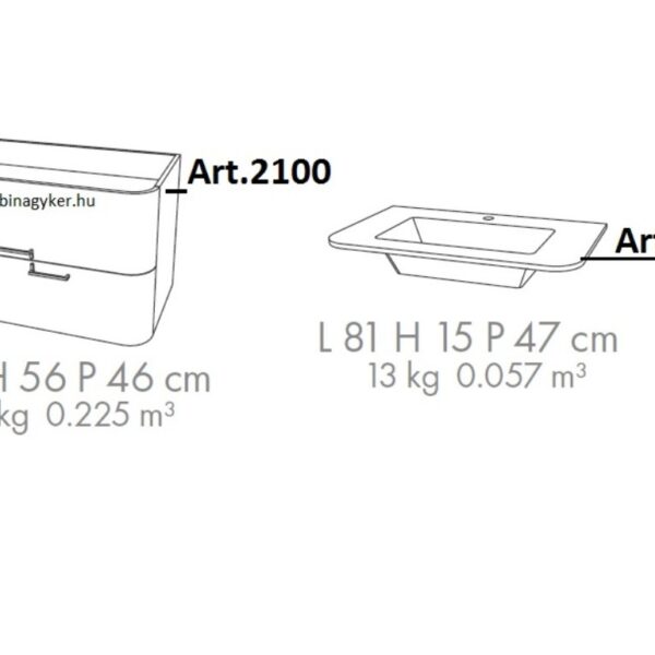 GEOSS 2100 Mosdós szekrény + 2150 Mosdó Fürdőszoba bútor
