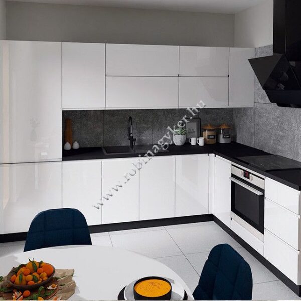 .KAMPARA 280x230cm-es KONYHABÚTOR ÖSSZEÁLLÍTÁS FEHÉR/FEHÉR MAGASFÉNYŰ FRONT. -konyhabútor