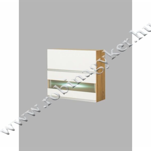 MONIA KMO80GWML_BI_DSC 80-cm-es, 2 AJTÓS FELNYÍLÓ KONYHABÚTOR LED VILÁGÍTÁSSAL, ÜVEGPOLCCAL ELEM -konyhabútor