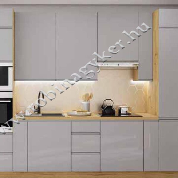 .KAMPARA 320cm-es KONYHABÚTOR ÖSSZEÁLLÍTÁS DAB SOMA CIEMNY/SZÜRKE MAGASFÉNYŰ FRONT. -konyhabútor