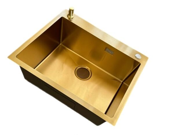 .Kevmil Premium MEX Gold 500x500 Exkluzív design extra mély egymedencés rozsdamentes mosogató 50 x 50 x 23 cm Munkalapba vágós