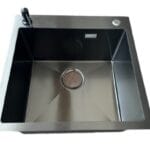 .Kevmil Premium MEX Antracit 500x500 Exkluzív design extra mély egymedencés rozsdamentes mosogató 50 x 50 x 23 cm Munkalapba vág