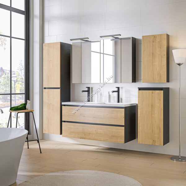 .MONACO GREY OAK 120-as Fürdőszoba bútor kpl. mosdóval -Bútor