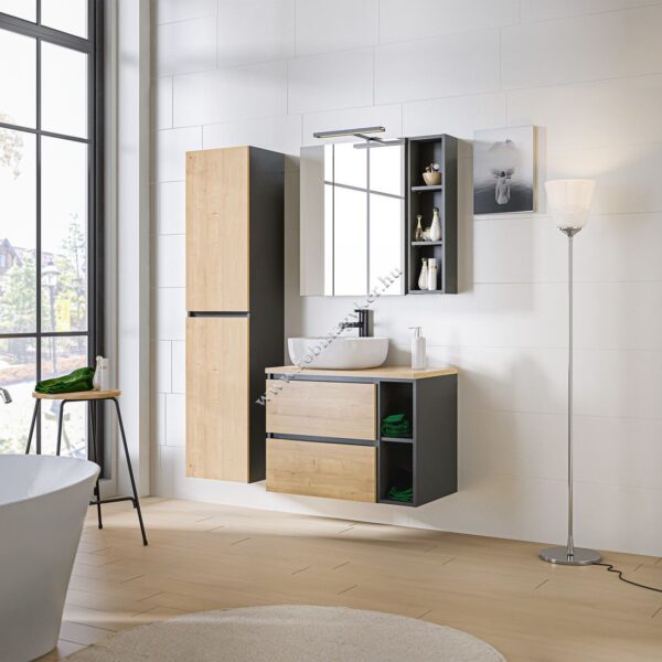 .MONACO GREY OAK 80-as Fürdőszoba bútor komplett szett. mosdóval -Bútor
